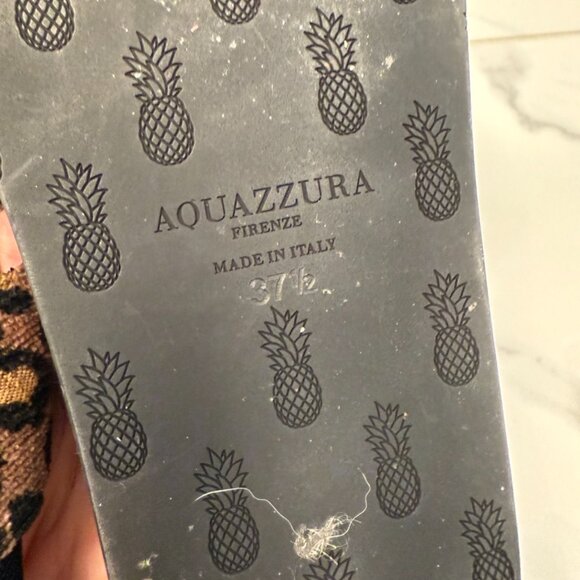 Aquazzura Boudoir Feather-Trimmed Black Animal Print Thong Sandals 7.5 - Picture 7 of 11